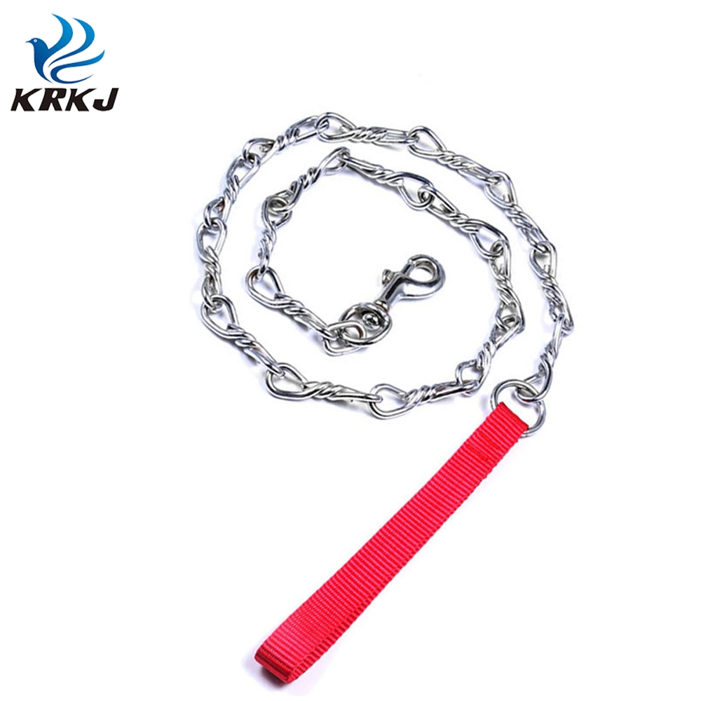 Multilayer Plating Anti-Corrosion 1.2 Meter Metal Iron Twisted Link Chain Lead with Red Handle for Dog