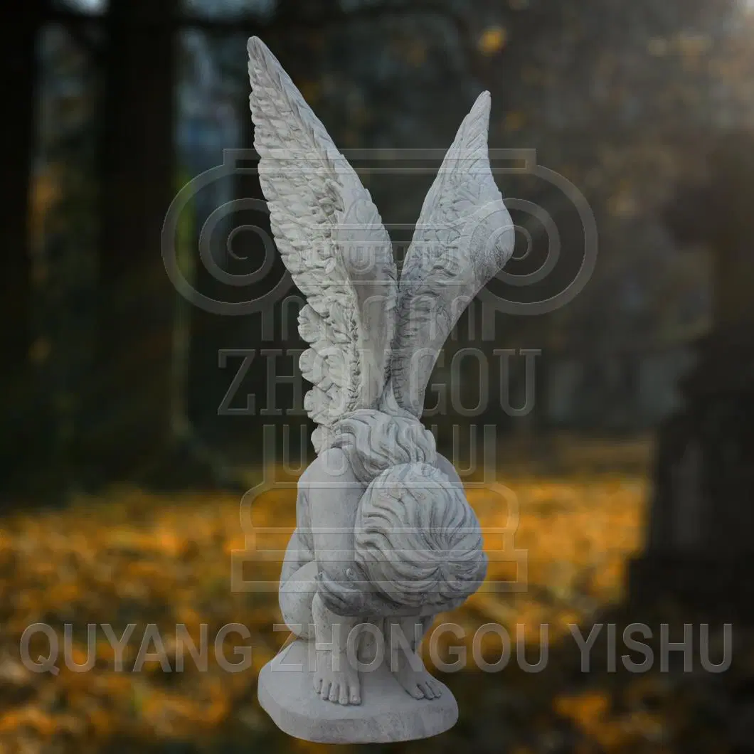 Marble Holding Legs and Crying Angel Sculpture for Cemetery or Garden Decoration