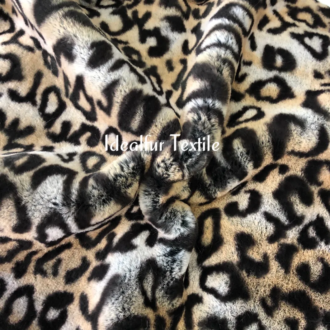 Short Pile Soft Leopard Print Fake Black Rabbit Fur