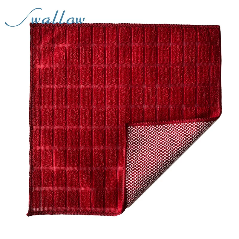 Microfiber-Cloth Warp-Knitted Towel Red Color 30*30cm Microfiber Waffle Mesh Towel