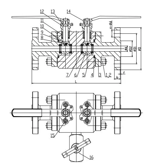 Flange Connection Double Block and Bleed Valve Ball &amp; Needle Type 2500lb High Quality