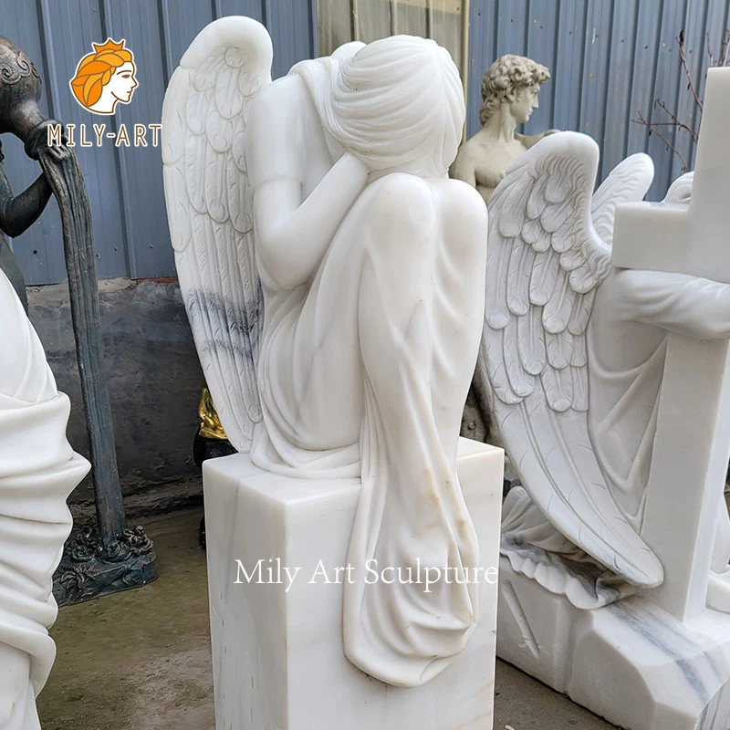 Life Size Angel Sculptures Sad Crying Sitting Angel Statue for Outddor
