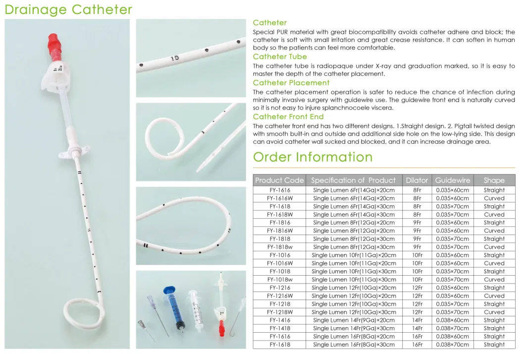 Pig Tail Drainage Catheter Chest Drainage Catheter