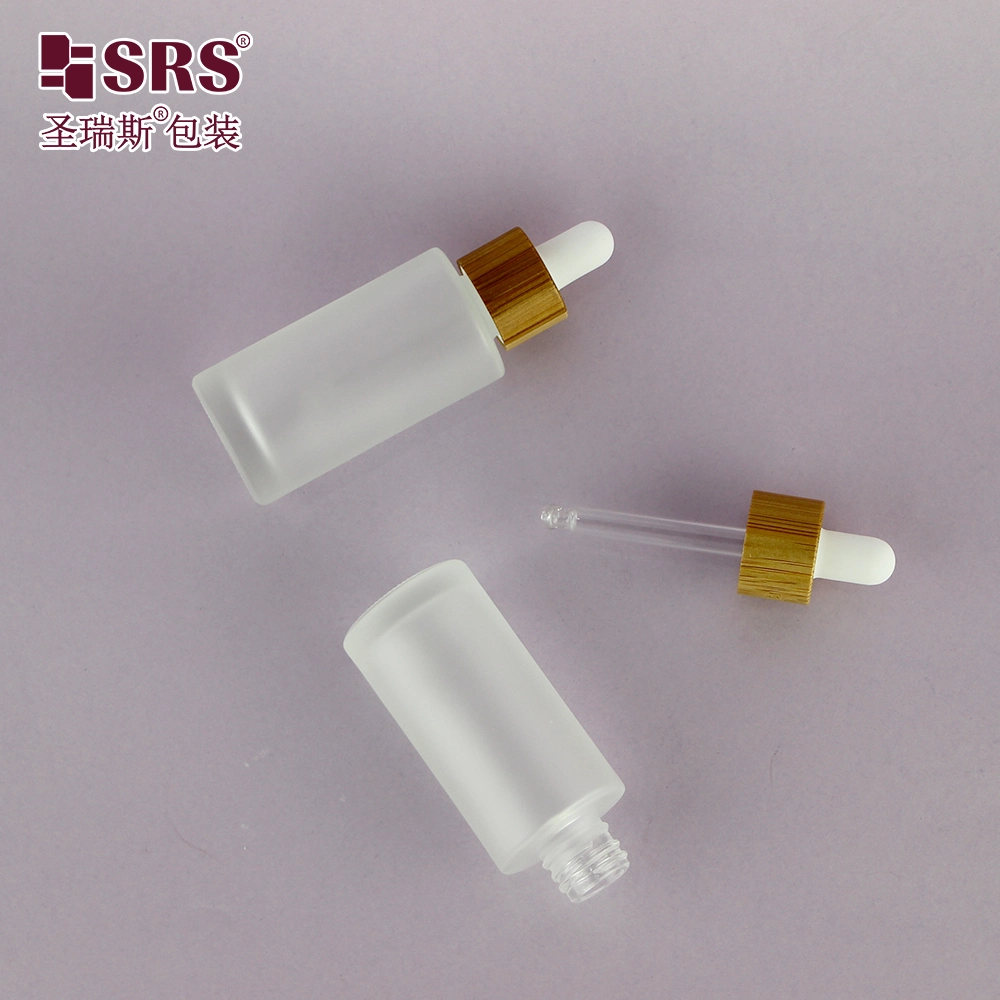 Bamboo packaging Cosmetics Hot Sale 15g 30g 50g Glass Frosted Dropper Bottle