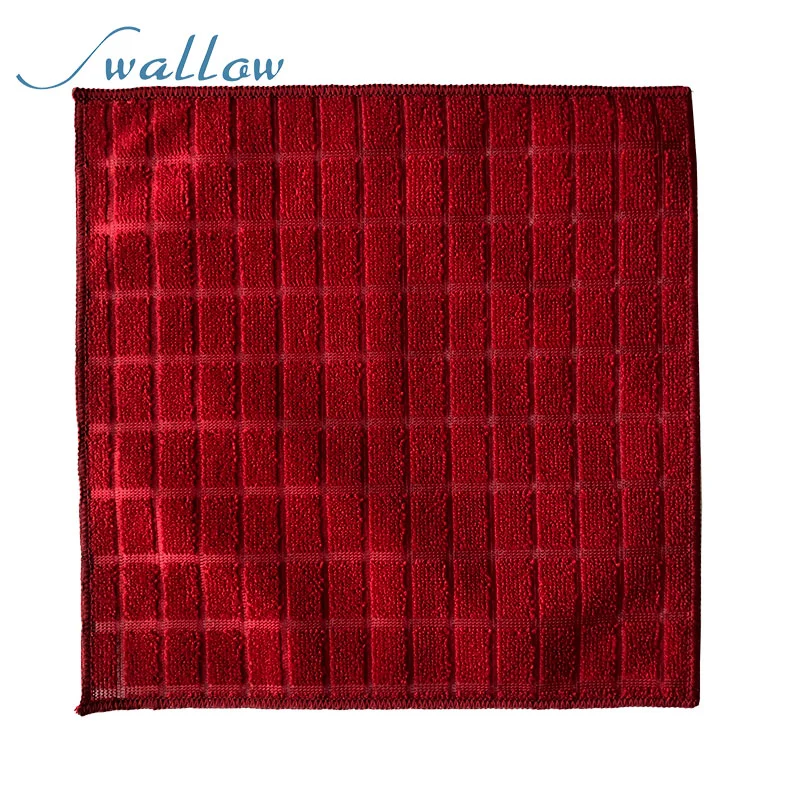 Microfiber-Cloth Warp-Knitted Towel Red Color 30*30cm Microfiber Waffle Mesh Towel