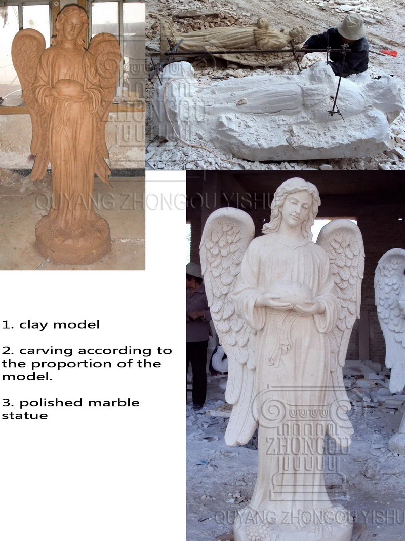 Marble Holding Legs and Crying Angel Sculpture for Cemetery or Garden Decoration