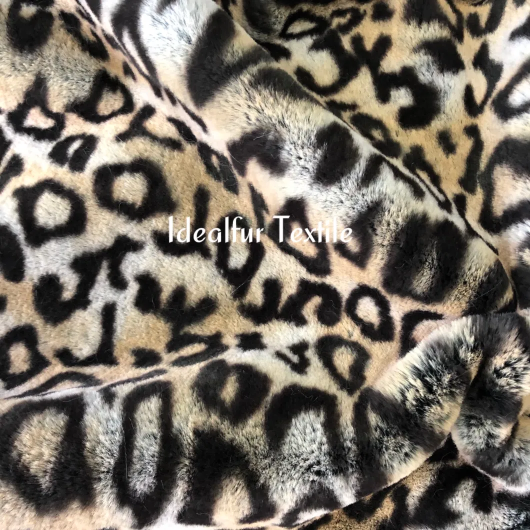 Short Pile Soft Leopard Print Fake Black Rabbit Fur