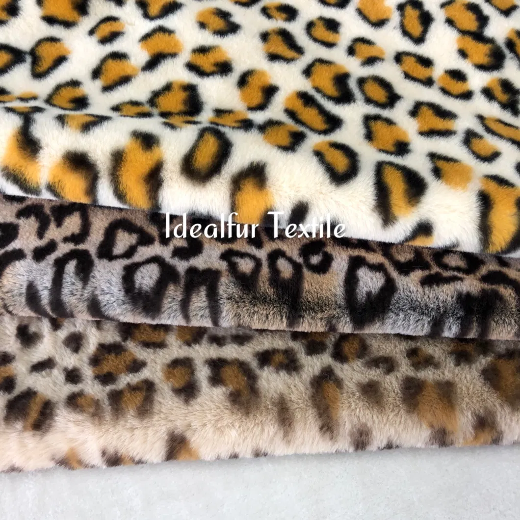 Short Pile Soft Leopard Print Fake Black Rabbit Fur