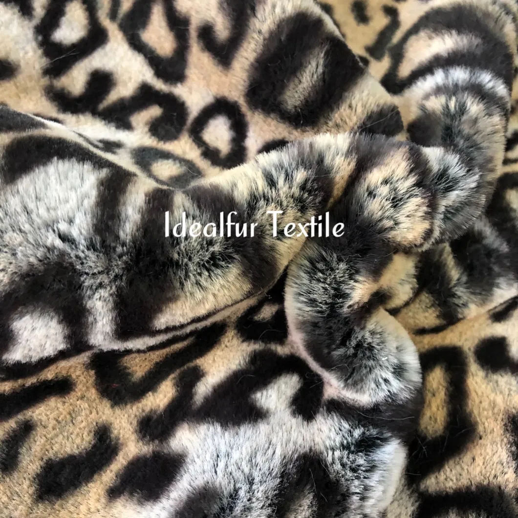 Short Pile Soft Leopard Print Fake Black Rabbit Fur