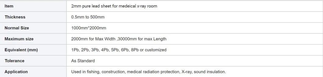 Hot Selling X Ray Room Lead Ingot 99.99% Xray Sheet /2mm 3mm Lead Sheet Plate for Battery with 2mmpb / 2mm Lead Sheet for Radiation Protection/Roll of Lead Shee