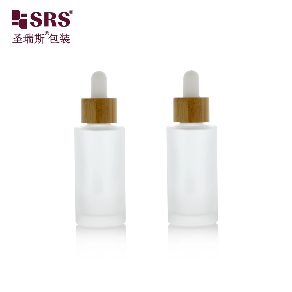 Bamboo packaging Cosmetics Hot Sale 15g 30g 50g Glass Frosted Dropper Bottle