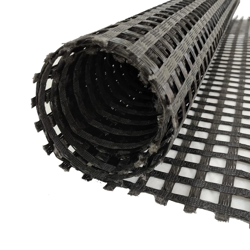 Warp Knitting Two Direction Biaxial Polyester Geogrid PVC Coating Road Construction Retaining Wall Material 100-30kn/M