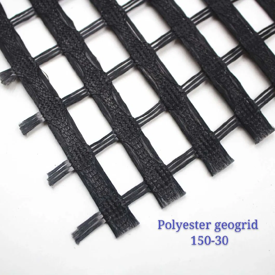 Warp Knitting Two Direction Biaxial Polyester Geogrid PVC Coating Road Construction Retaining Wall Material 100-30kn/M