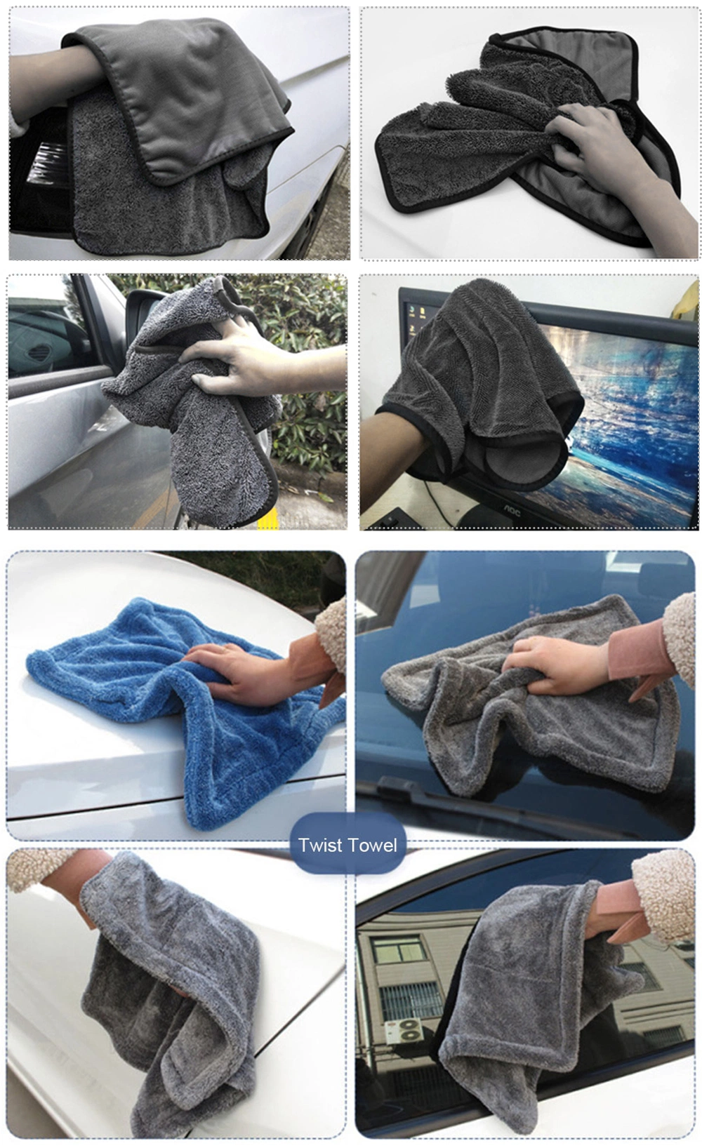 Superior Micro Fiber 1400GSM Twist Loop Technology Microfibre Car Drying Towel