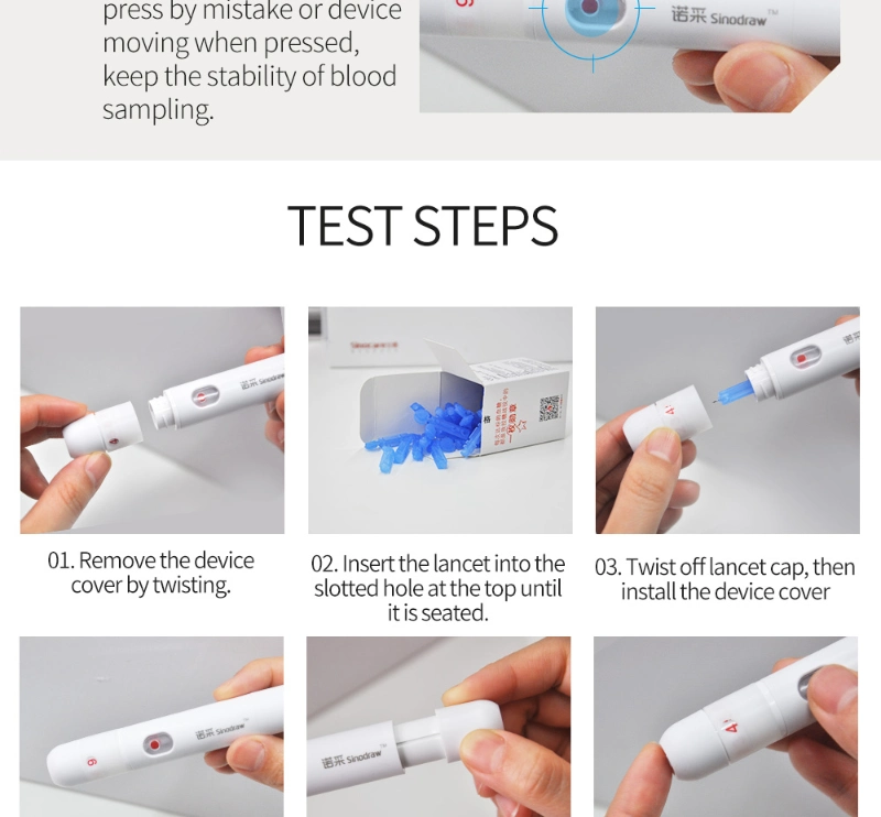 Sinocare Single Patient Plastic Blood Sample Collection Lancing Device with Ejector Adjustable Lancet Pen