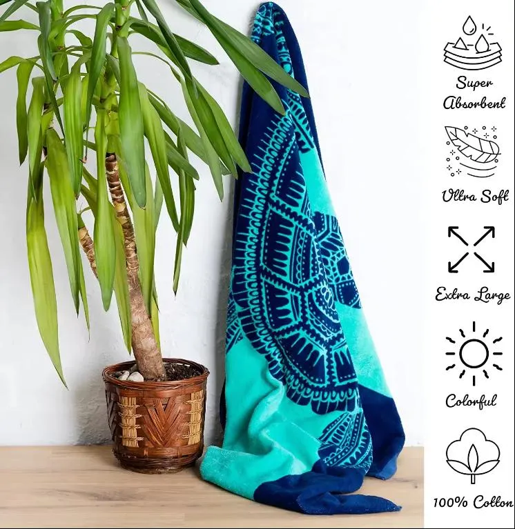 Turtle Tropical Blue Colors with Unique Design Extra Large Towels with Logo Custom Print Microfiber for Kids Adult Beach Towel