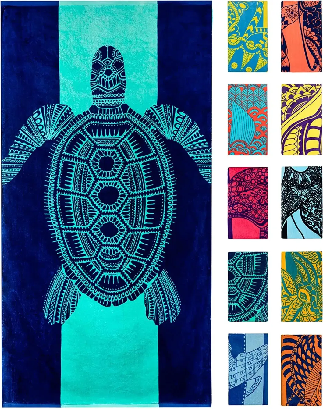 Turtle Tropical Blue Colors with Unique Design Extra Large Towels with Logo Custom Print Microfiber for Kids Adult Beach Towel