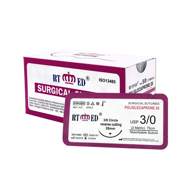 Hdk Surgical Suture with Needle 420/304 Stainless Steel 1/2 3/8 1/4 Round Cutting Reverse