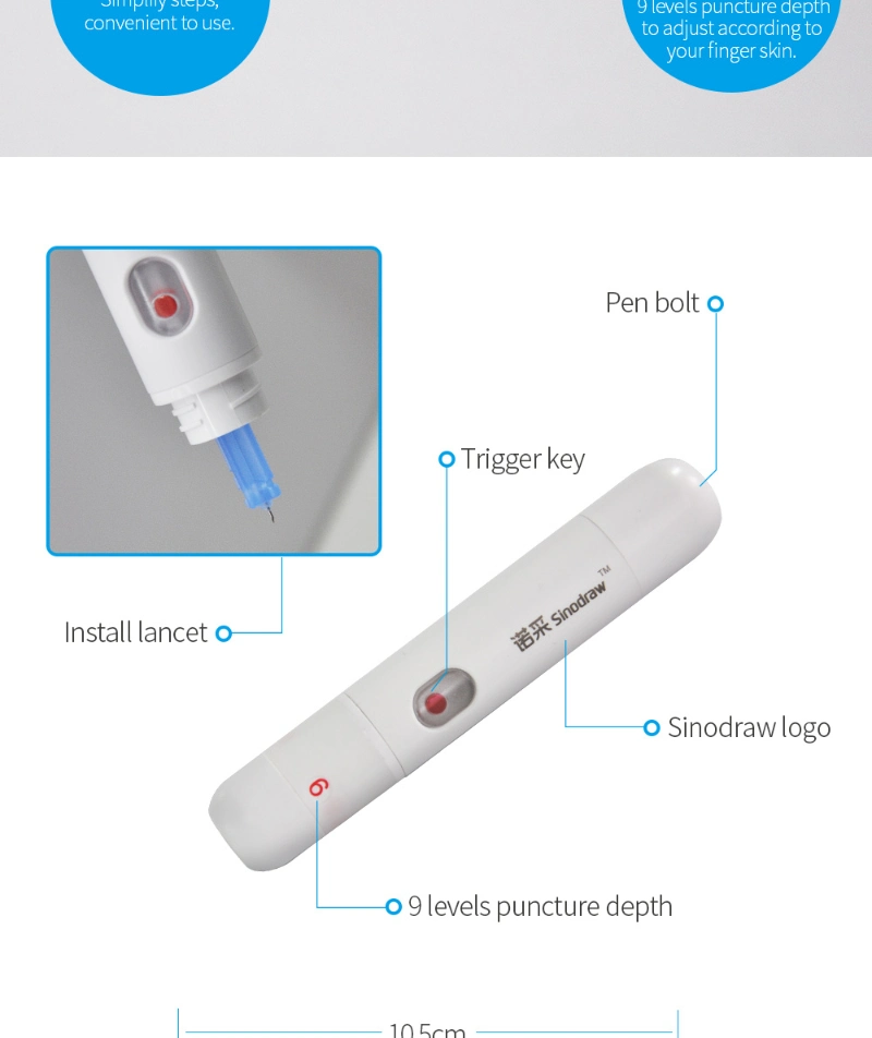 Sinocare Single Patient Plastic Blood Sample Collection Lancing Device with Ejector Adjustable Lancet Pen