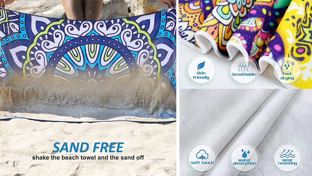 Custom Microfiber Full Printed Towel with Mesh Bag Woven Microfiber 230GSM Warp Knitting OEM Traval Gym Sports Picnic Beach Towel