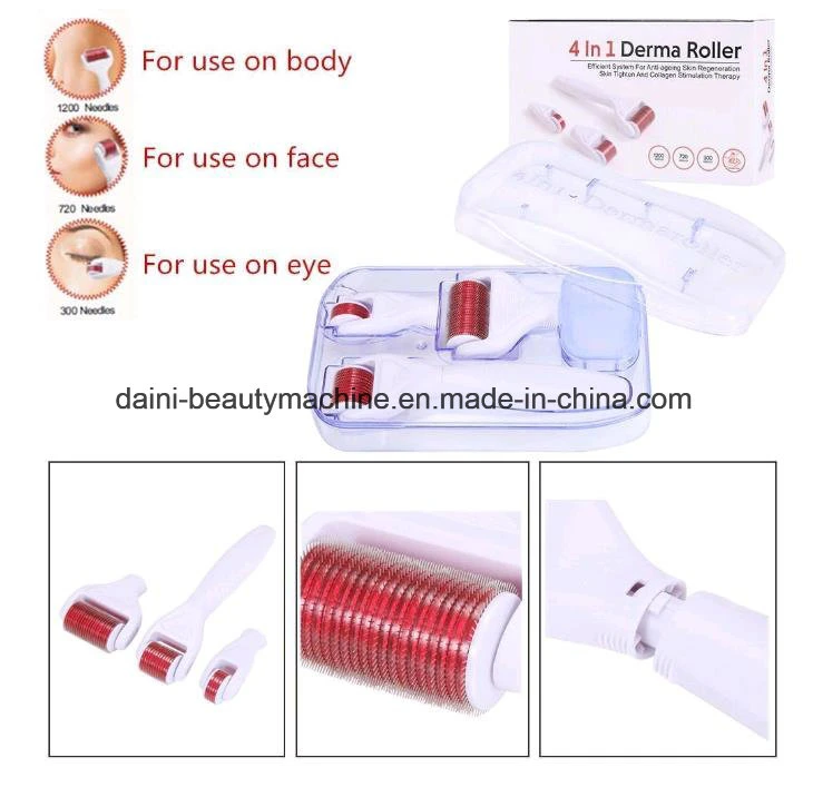 100% New Brand 4in1 0.5/1.0/1.5mm Titanium Derma Roller Micro Needle Therapy