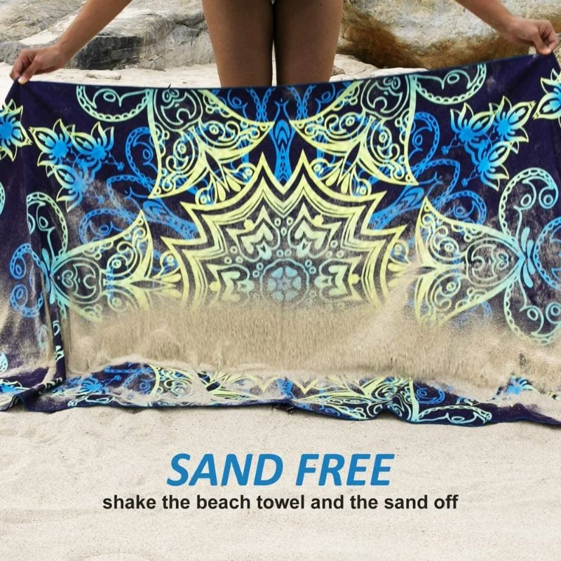 High Quality Super Absorbent Recycled Warp Knitted Fabric Sand Free Microfiber Beach Towel Custom Printed Design Swimming Towels for Outdoor Travel