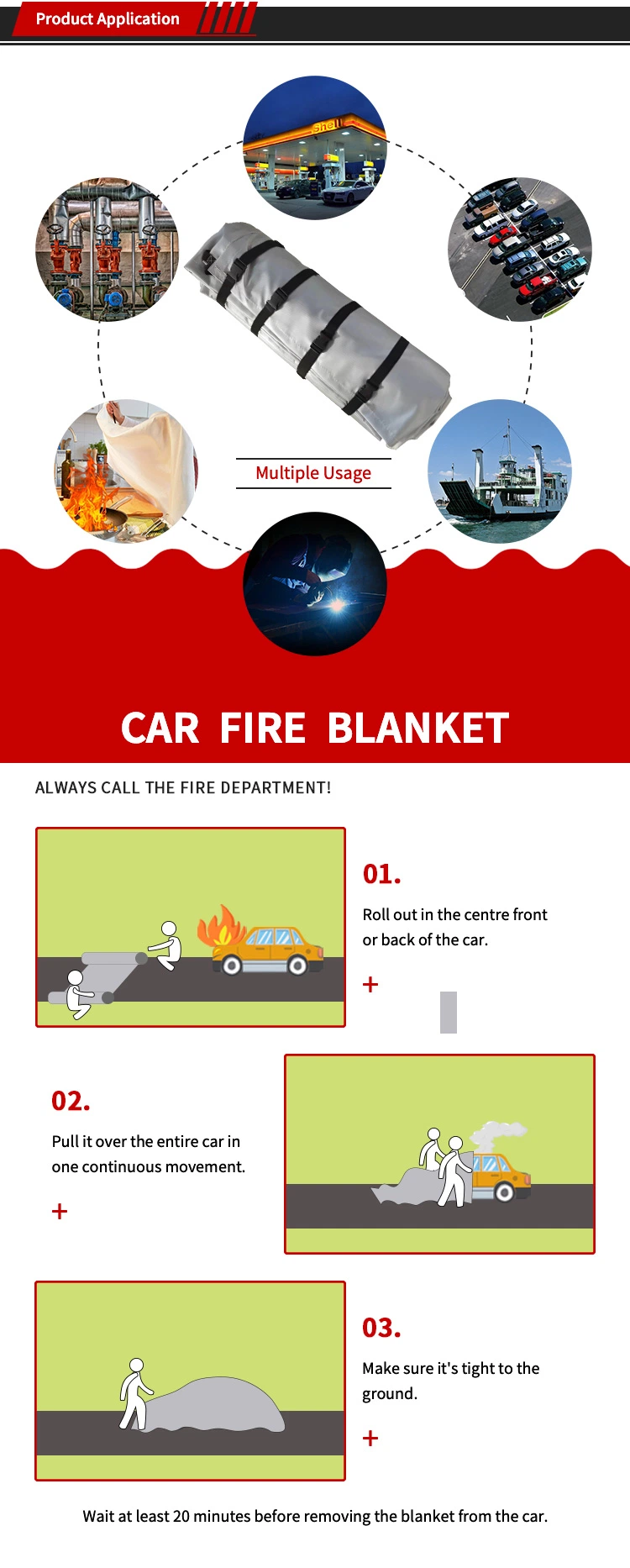 Extreme Large Emergency Extinguishing Fiberglass Car Fire Resistant Blanket