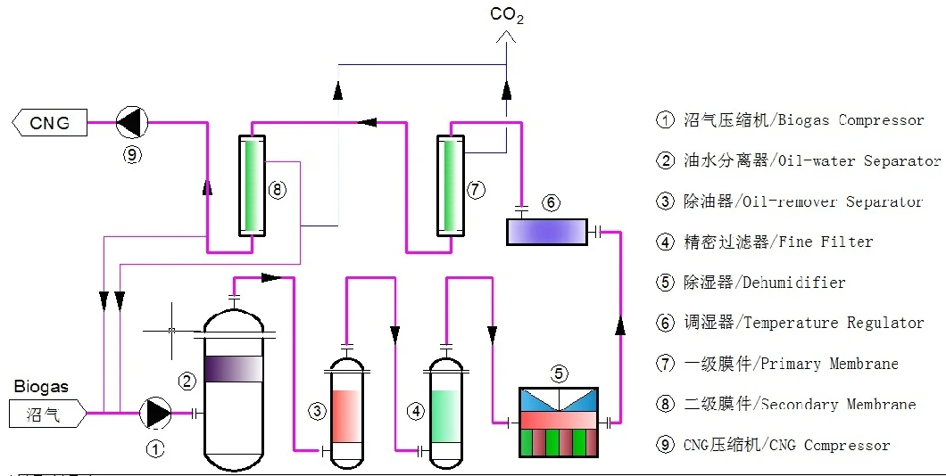 Membrane Separation Biogas-Natural Gas Purification Decarburization System