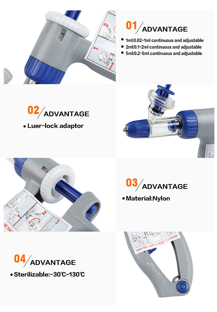 Auto Veterinary Medical Continuous 2ml Dosing Vaccine Injector Syringe