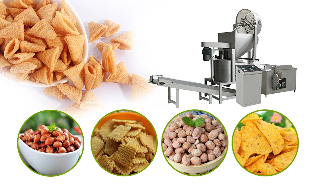 High Quality Peanut Automatic Fired Batch Fryer Machine Snack Pellet Chips Deep Gas Batch Fryer Equipment for Sale