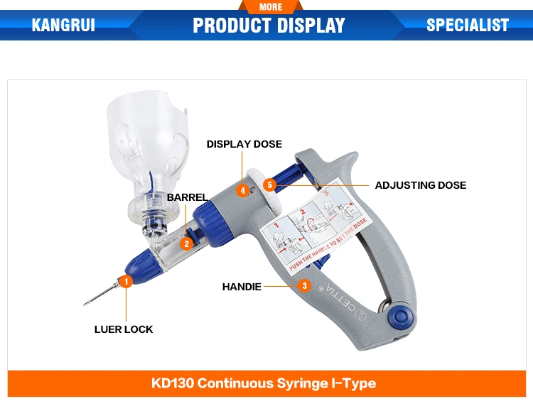 Auto Veterinary Medical Continuous 2ml Dosing Vaccine Injector Syringe