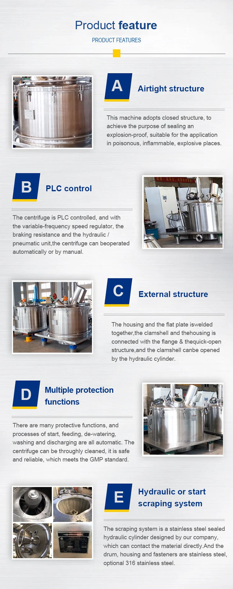 Pgz Scraper Bottom Discharge Industrial Centrifuge Used for Wheat Starch