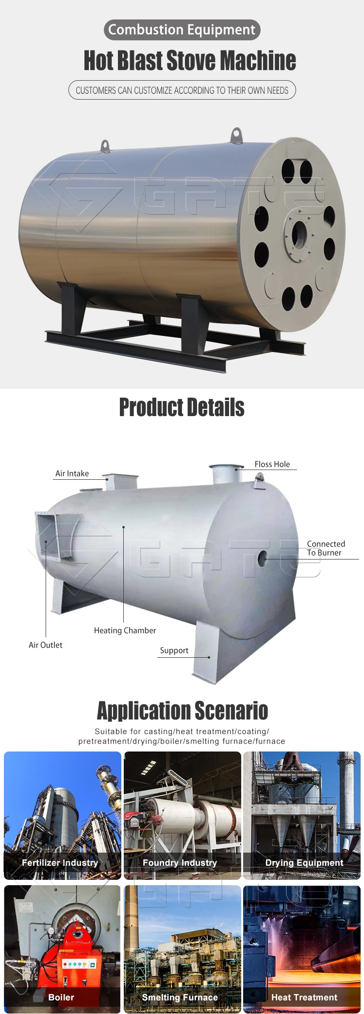 Gate 200000kcal Coal Biomass Wood Fired Hot Blast Wood Stoves Hot Stove Blast Furnace Hot Air Stove Biomass