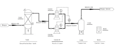 Sistema di pretrattamento/scrubber/desolforazione per biogas montato su pattini