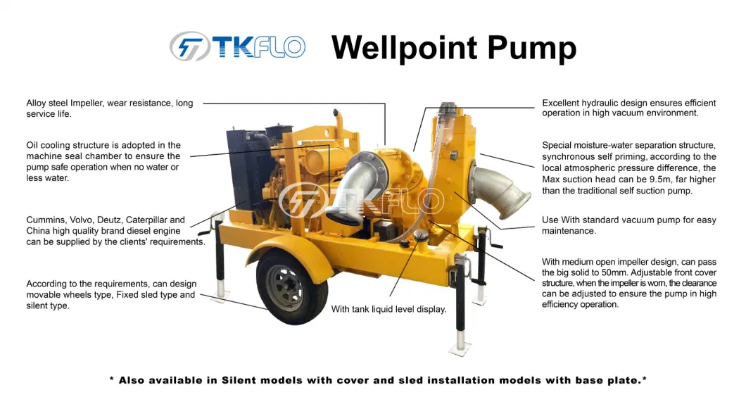 Movable Diesel Engine Drive Vacuum Self Priming Well Point Dewatering Pump