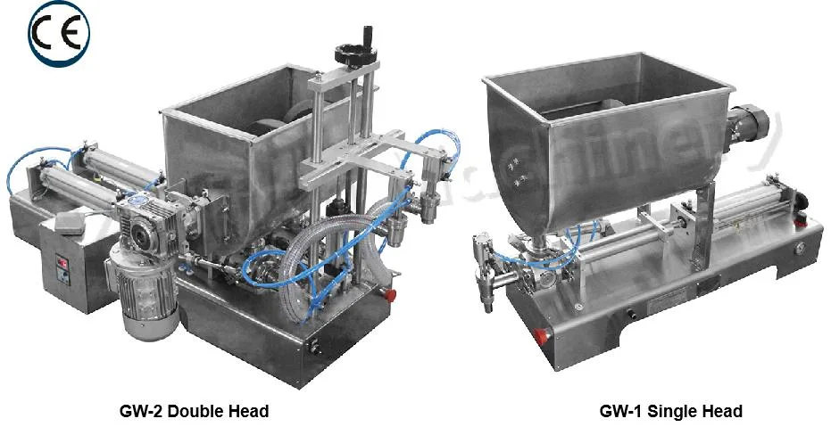 Gw-1 Semi Auto Cream Peanut Butter Packaging Equipment Paste Sauce Bottle Filler with Dosing Mixing Hopper