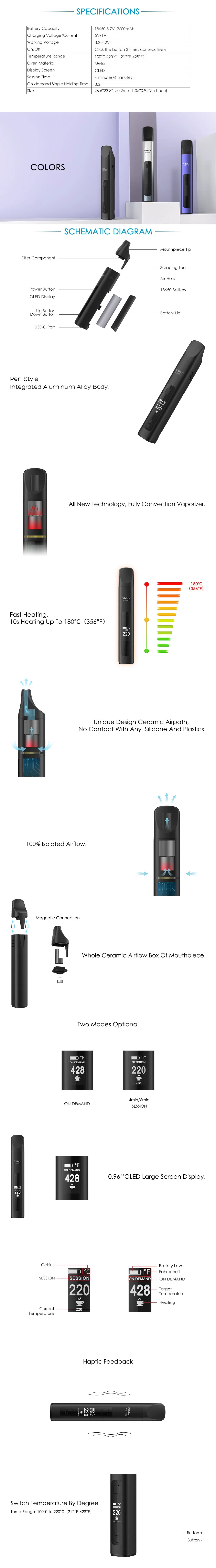 Xmax V3 PRO Custom Vaporizer Glass Adapter Dosing Capsule 18650 2600mAh Battery E-Cigarette Device
