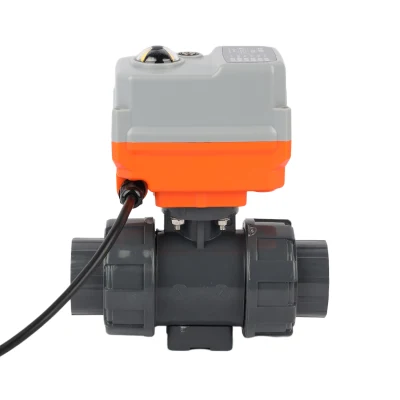 Plastic Water Valve 2 Way UPVC 24V 230V Electric Motorized Actuator Motor Operated Thread True Union Ball Valve
