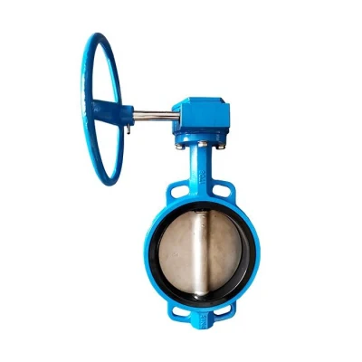 DN50 Pn16 Ductile Iron Wafer Type Worm Gear Box Operated Butterfly Valve