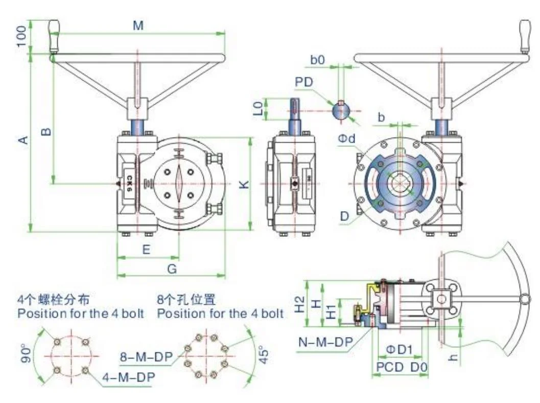 Xhw85pg4 Part Electric or Manual Operator Turn Quadrant Wormgear Two-Stage Worm Gearbox for Valve