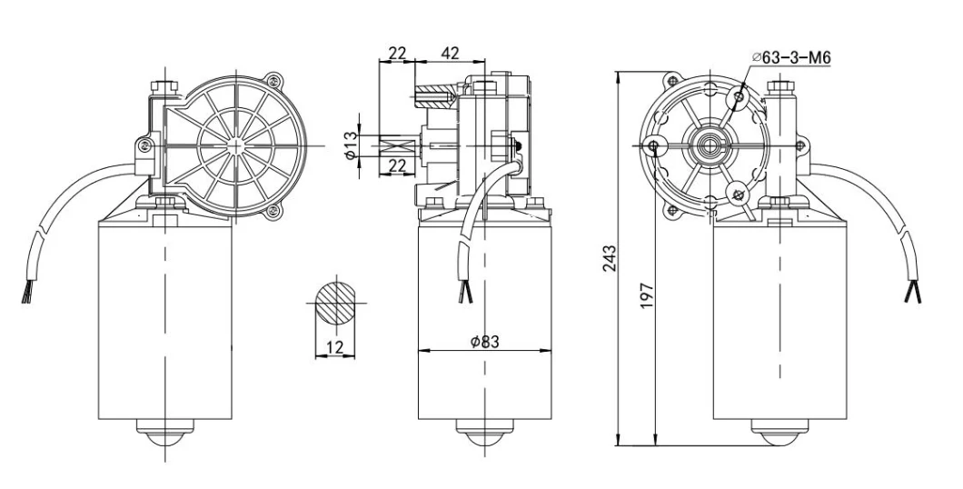 High Torque 17nm Low Speed Good Quality 83mm Brushed with Worm Gear Box 12V24V 150W