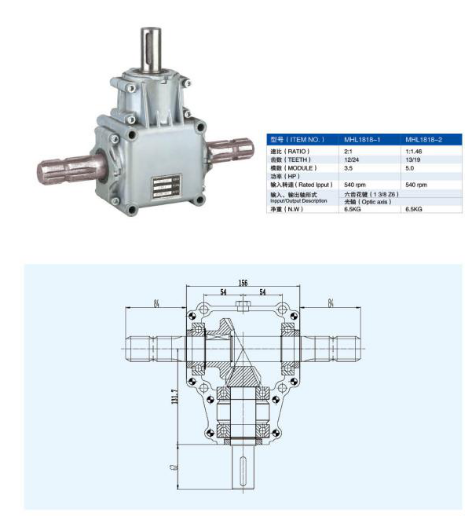 2: 1 Ratio Agriculture Spiral Bevel Gearbox with Handwheel Speed up Reduce