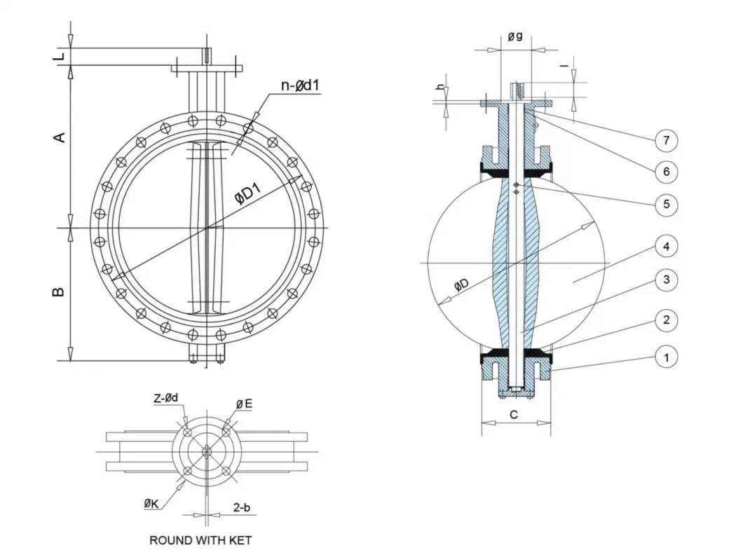 API609/BS5155/DIN3202/ISO5752 Concentric Lined Flanged Butterfly Handlever/Gear Box