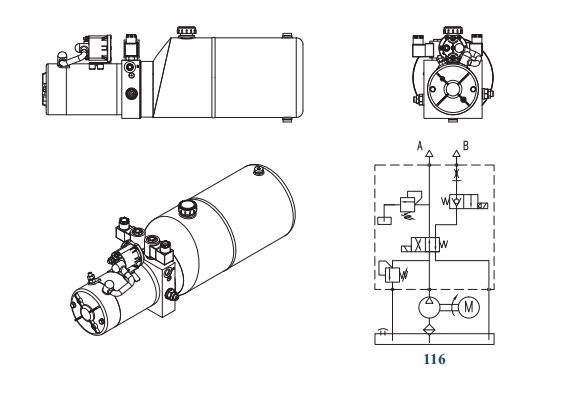 PT Port 12V DC Hydraulic Power Unit with Manual Override