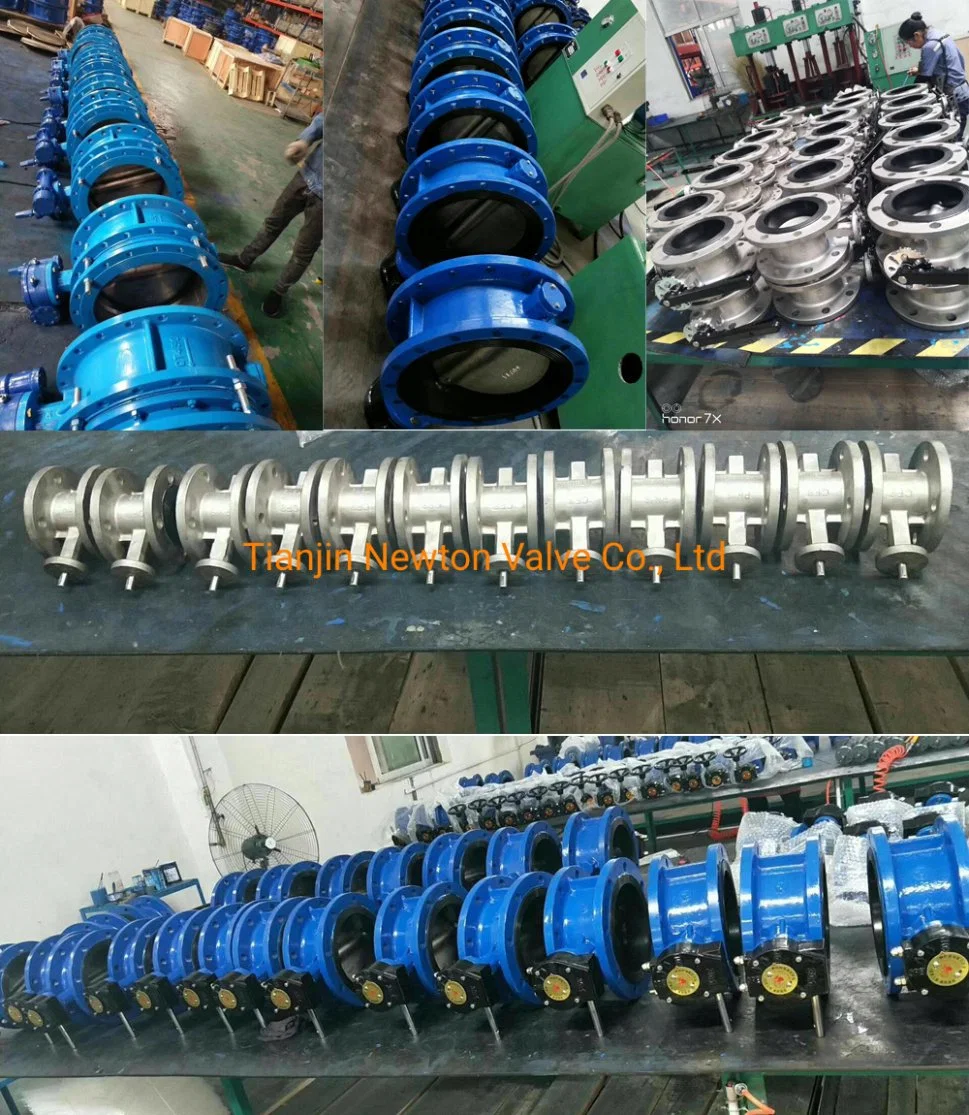 U-Type Concentric Short Type Double Flanged Butterfly Valve Center Lined in Fcd Material with Hand Lever or Gear Box Operated