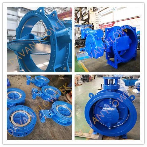 OEM En593 Double Eccentric Flanged Connection Blue Ductile Iron Ggg50 Pn16 Gear Operated Butterfly Valve Industrial Valve