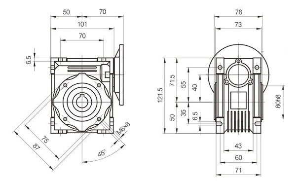 0.06kw~15kw 25: 1 Ratio RV 030 50 Vertical Shaft 90 Degree Brushless DC Motor RV Small Reducer Worm Gearboxes for Screw Conveyor