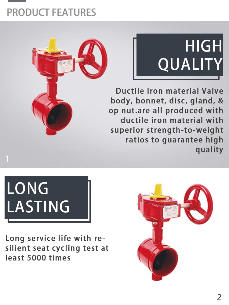 FM UL Fire Sprinkler System 300 Psi Grooved Butterfly Valve with Signal Gearbox