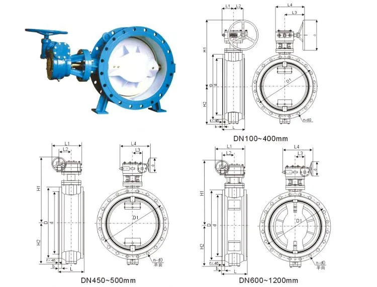 High Performance Flowseal Double Flange Triple Eccentric Butterfly Valve Gear Operated