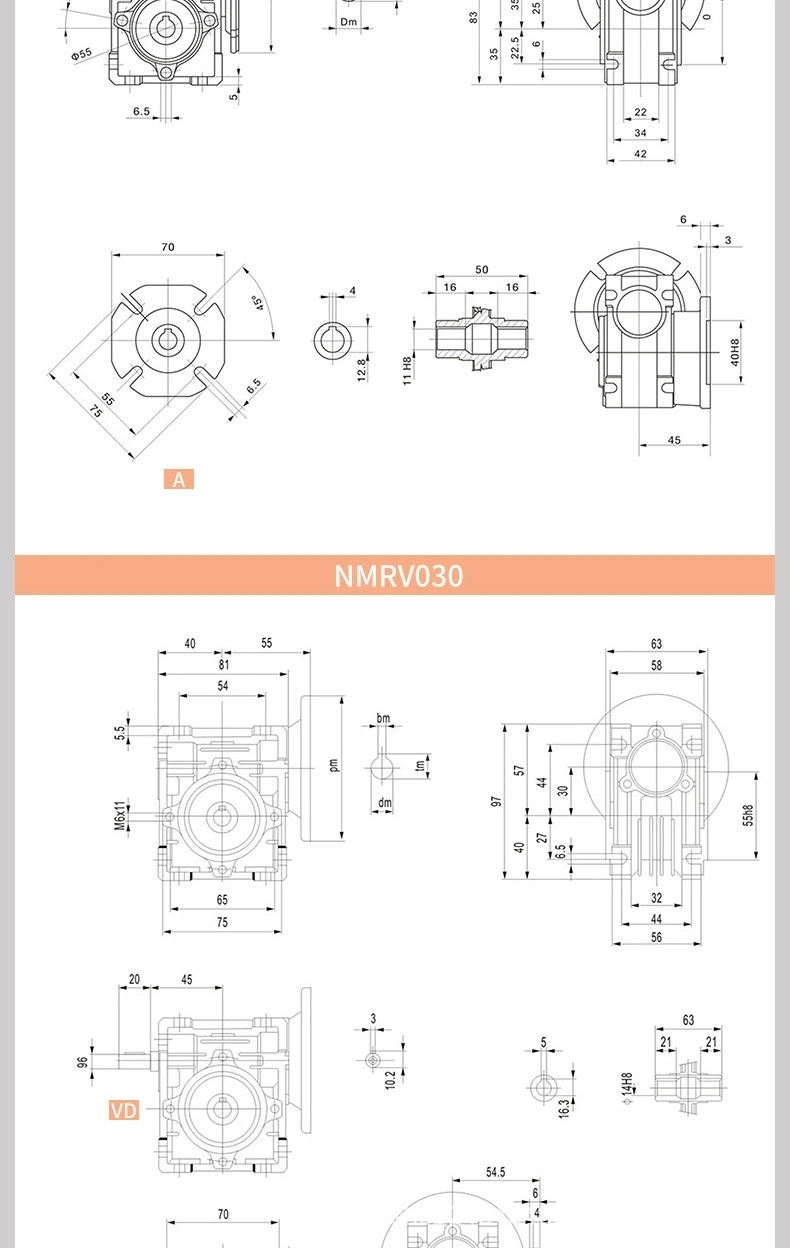 Small Industrial Worm Wheel Gearbox Aluminium Housing